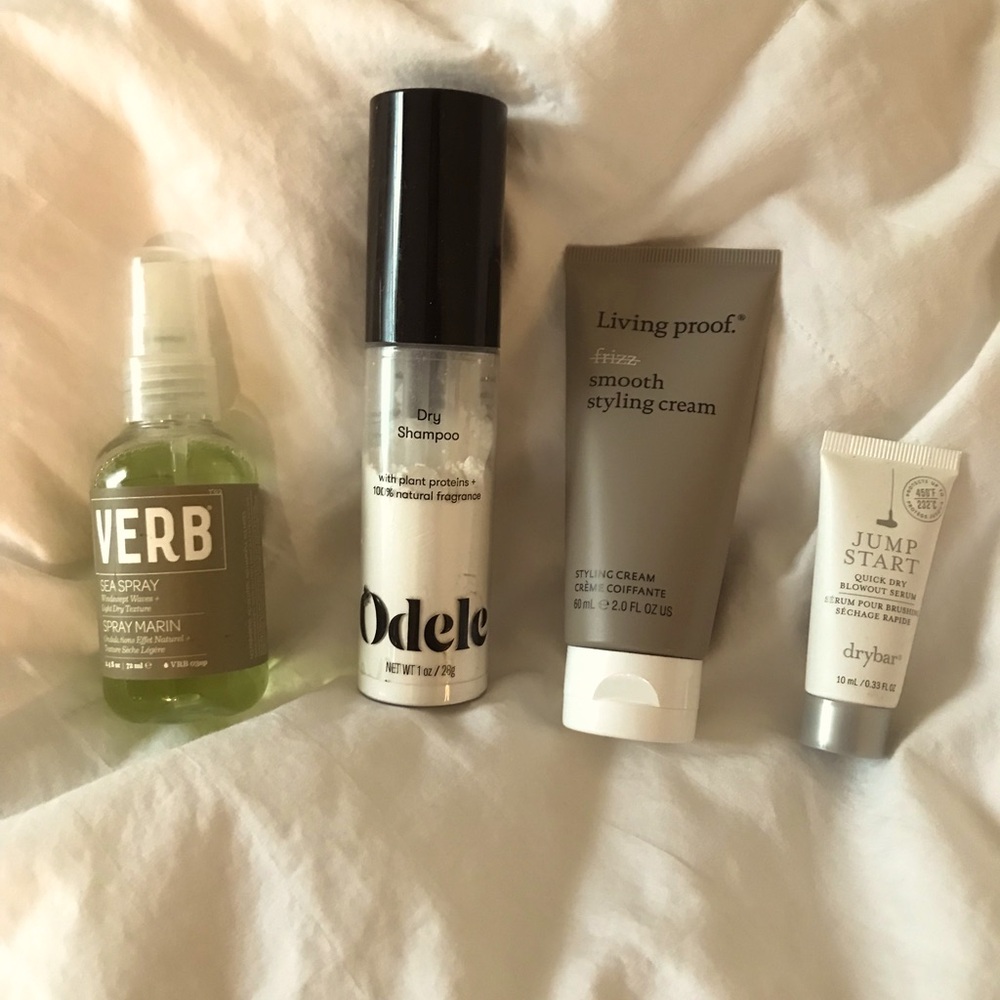 Verb Sea Spray, Drybar Blowout Serum, Odell, & Living Proof Styling Cream